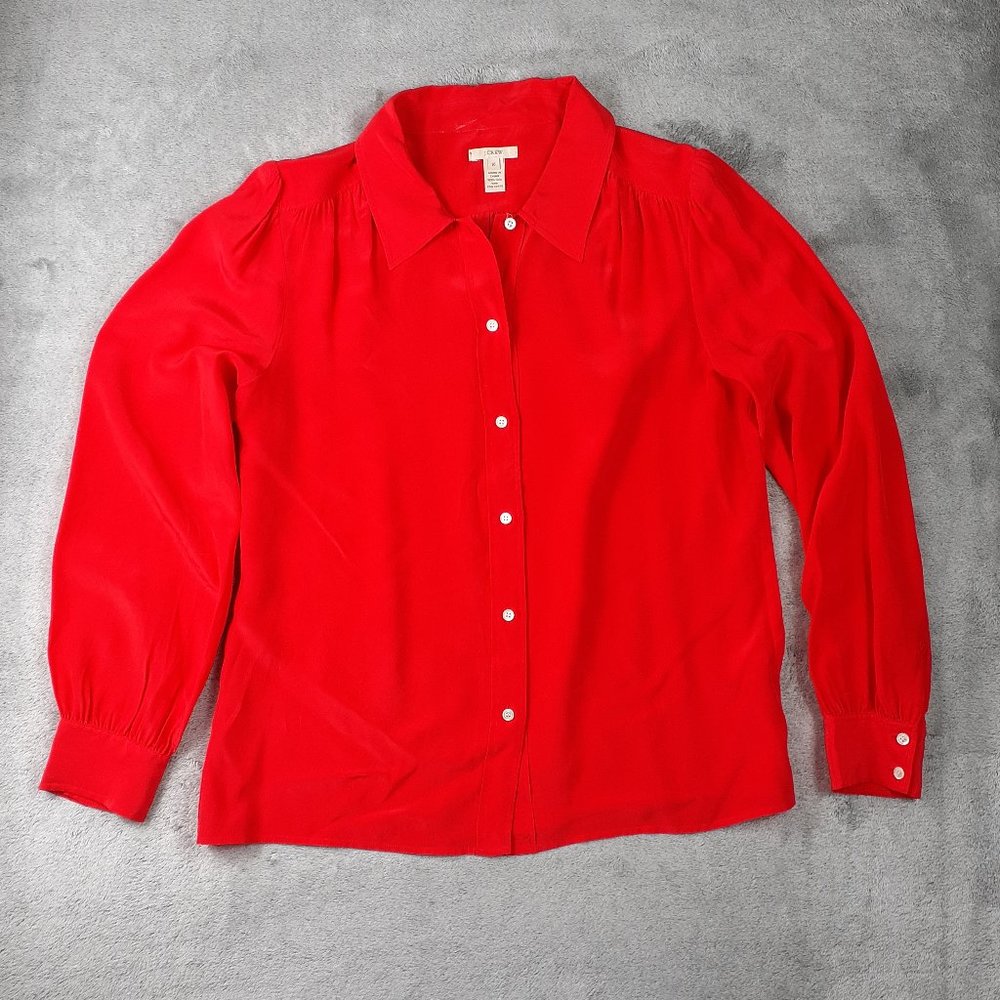 J. Crew Red 100% Silk Button Up Blouse